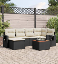 7-tlg. Garten-Sofagarnitur mit Kissen Schwarz Poly Rattan