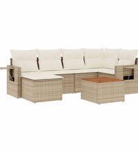 7-tlg. Garten-Sofagarnitur mit Kissen Beige Poly Rattan