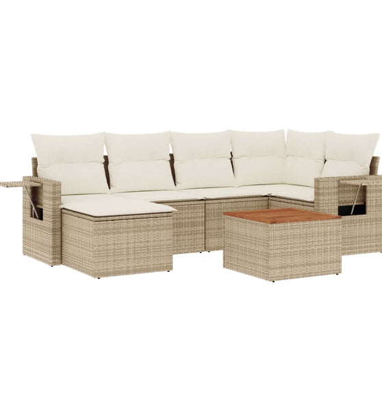 7-tlg. Garten-Sofagarnitur mit Kissen Beige Poly Rattan