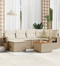 7-tlg. Garten-Sofagarnitur mit Kissen Beige Poly Rattan