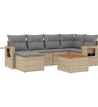 7-tlg. Garten-Sofagarnitur mit Kissen Beige Poly Rattan