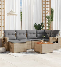 7-tlg. Garten-Sofagarnitur mit Kissen Beige Poly Rattan