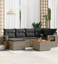 7-tlg. Garten-Sofagarnitur mit Kissen Grau Poly Rattan