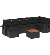 8-tlg. Garten-Sofagarnitur mit Kissen Schwarz Poly Rattan