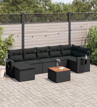 8-tlg. Garten-Sofagarnitur mit Kissen Schwarz Poly Rattan