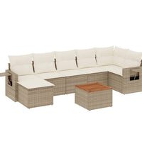 8-tlg. Garten-Sofagarnitur mit Kissen Beige Poly Rattan