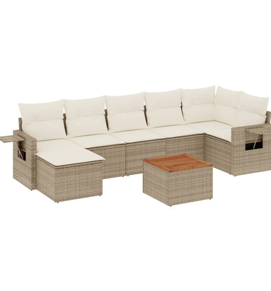 8-tlg. Garten-Sofagarnitur mit Kissen Beige Poly Rattan