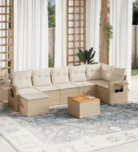 8-tlg. Garten-Sofagarnitur mit Kissen Beige Poly Rattan