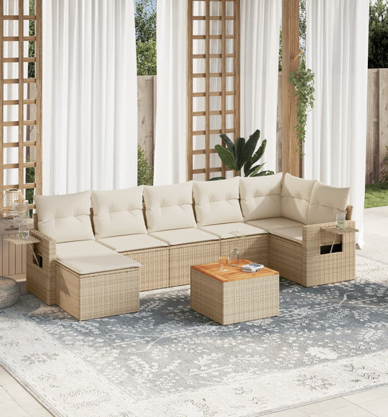 8-tlg. Garten-Sofagarnitur mit Kissen Beige Poly Rattan