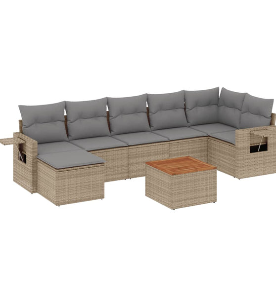 8-tlg. Garten-Sofagarnitur mit Kissen Beige Poly Rattan