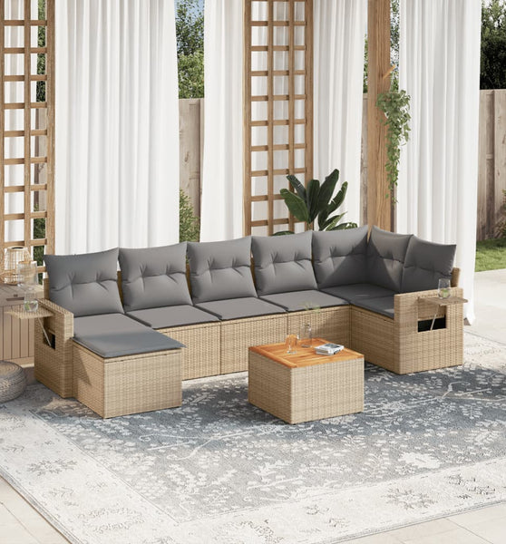 8-tlg. Garten-Sofagarnitur mit Kissen Beige Poly Rattan