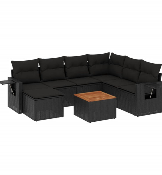 8-tlg. Garten-Sofagarnitur mit Kissen Schwarz Poly Rattan