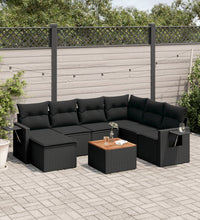 8-tlg. Garten-Sofagarnitur mit Kissen Schwarz Poly Rattan