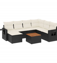 8-tlg. Garten-Sofagarnitur mit Kissen Schwarz Poly Rattan