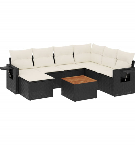 8-tlg. Garten-Sofagarnitur mit Kissen Schwarz Poly Rattan