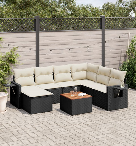 8-tlg. Garten-Sofagarnitur mit Kissen Schwarz Poly Rattan