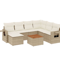 8-tlg. Garten-Sofagarnitur mit Kissen Beige Poly Rattan