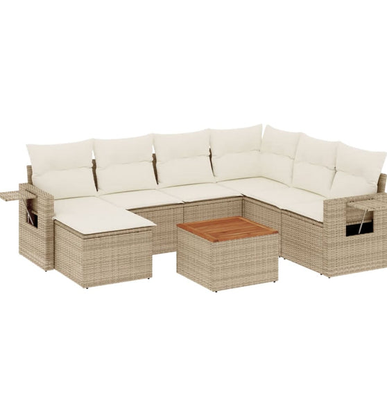 8-tlg. Garten-Sofagarnitur mit Kissen Beige Poly Rattan