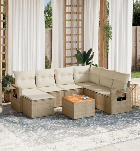 8-tlg. Garten-Sofagarnitur mit Kissen Beige Poly Rattan