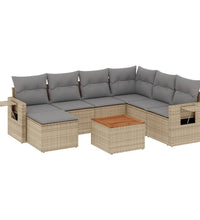 8-tlg. Garten-Sofagarnitur mit Kissen Beige Poly Rattan