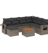 8-tlg. Garten-Sofagarnitur mit Kissen Grau Poly Rattan