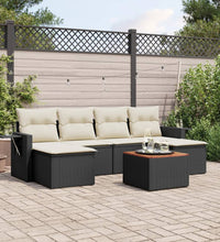 7-tlg. Garten-Sofagarnitur mit Kissen Schwarz Poly Rattan