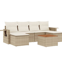 7-tlg. Garten-Sofagarnitur mit Kissen Beige Poly Rattan