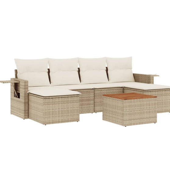 7-tlg. Garten-Sofagarnitur mit Kissen Beige Poly Rattan