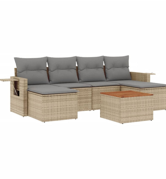 7-tlg. Garten-Sofagarnitur mit Kissen Beige Poly Rattan