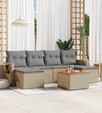 7-tlg. Garten-Sofagarnitur mit Kissen Beige Poly Rattan