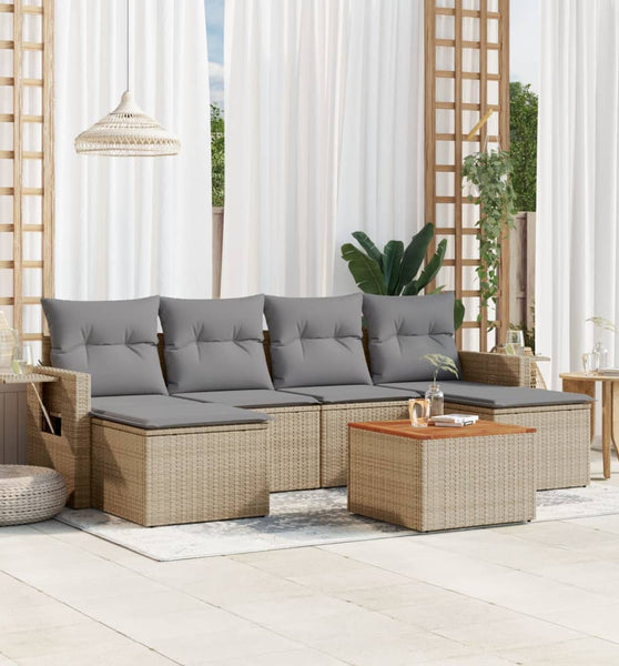 7-tlg. Garten-Sofagarnitur mit Kissen Beige Poly Rattan