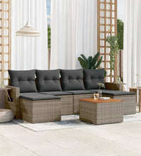 7-tlg. Garten-Sofagarnitur mit Kissen Grau Poly Rattan