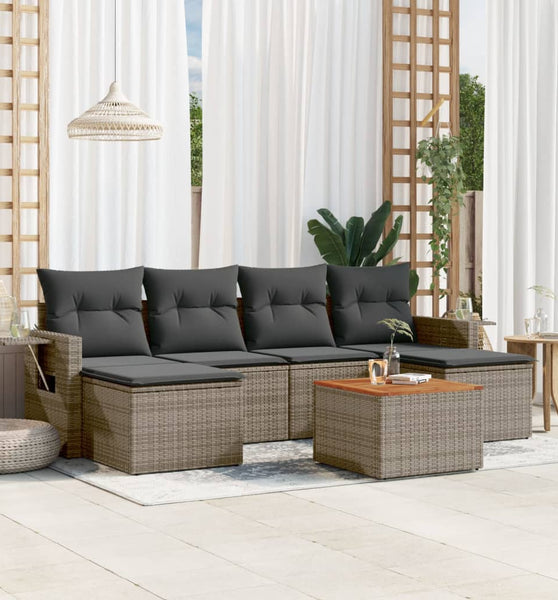 7-tlg. Garten-Sofagarnitur mit Kissen Grau Poly Rattan