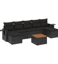 8-tlg. Garten-Sofagarnitur mit Kissen Schwarz Poly Rattan