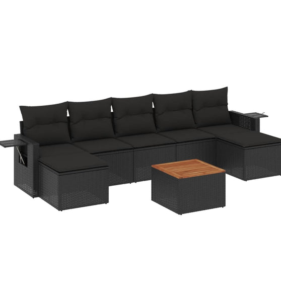 8-tlg. Garten-Sofagarnitur mit Kissen Schwarz Poly Rattan