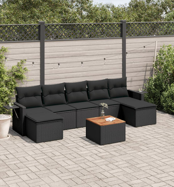 8-tlg. Garten-Sofagarnitur mit Kissen Schwarz Poly Rattan