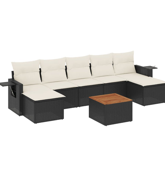 8-tlg. Garten-Sofagarnitur mit Kissen Schwarz Poly Rattan