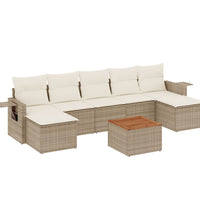 8-tlg. Garten-Sofagarnitur mit Kissen Beige Poly Rattan