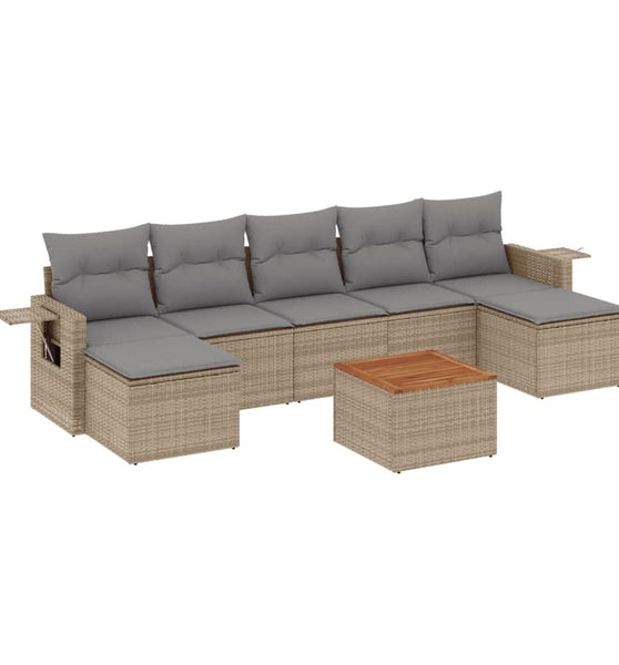 8-tlg. Garten-Sofagarnitur mit Kissen Beige Poly Rattan