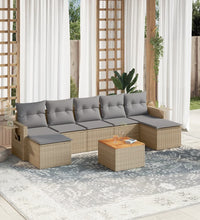 8-tlg. Garten-Sofagarnitur mit Kissen Beige Poly Rattan