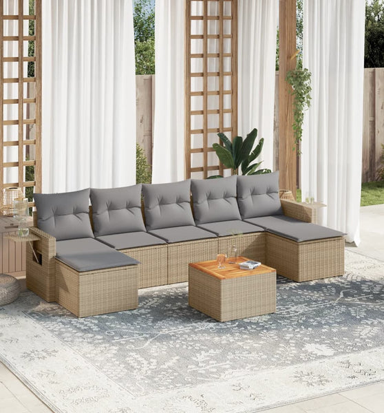 8-tlg. Garten-Sofagarnitur mit Kissen Beige Poly Rattan