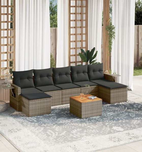 8-tlg. Garten-Sofagarnitur mit Kissen Grau Poly Rattan