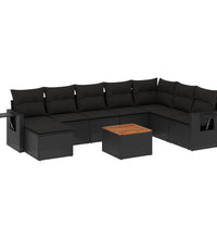 9-tlg. Garten-Sofagarnitur mit Kissen Schwarz Poly Rattan