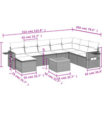 9-tlg. Garten-Sofagarnitur mit Kissen Schwarz Poly Rattan