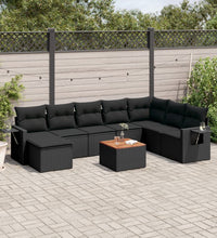 9-tlg. Garten-Sofagarnitur mit Kissen Schwarz Poly Rattan