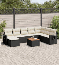 9-tlg. Garten-Sofagarnitur mit Kissen Schwarz Poly Rattan