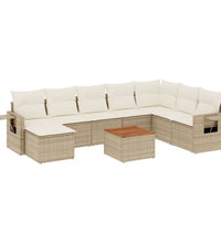 9-tlg. Garten-Sofagarnitur mit Kissen Beige Poly Rattan