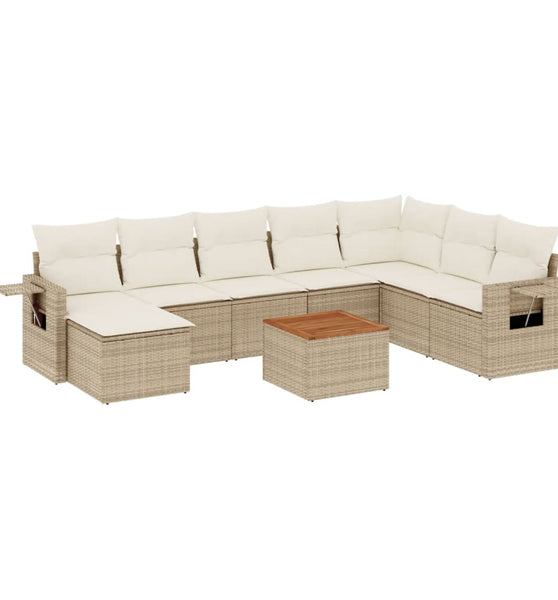 9-tlg. Garten-Sofagarnitur mit Kissen Beige Poly Rattan