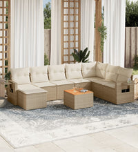 9-tlg. Garten-Sofagarnitur mit Kissen Beige Poly Rattan