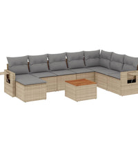 9-tlg. Garten-Sofagarnitur mit Kissen Beige Poly Rattan